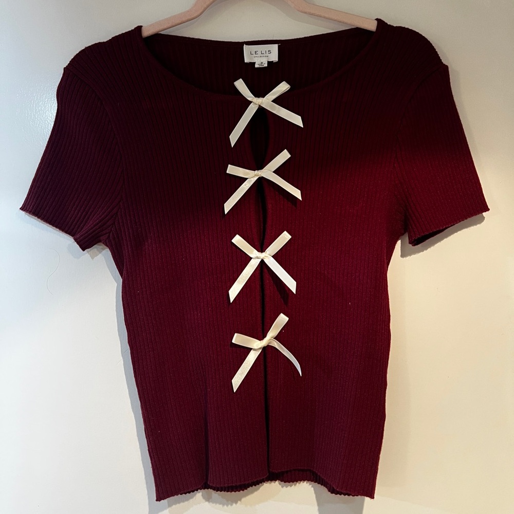 Satin bow knit top - Picture 5 of 6